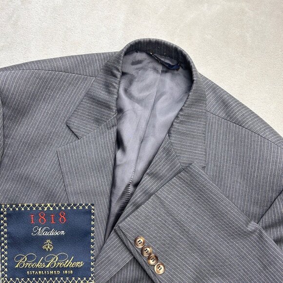 Brooks Brothers Mens 42L/36W Madison 1818 USA WOOL Grey Pinstripe Jacket Blazer - Picture 1 of 12